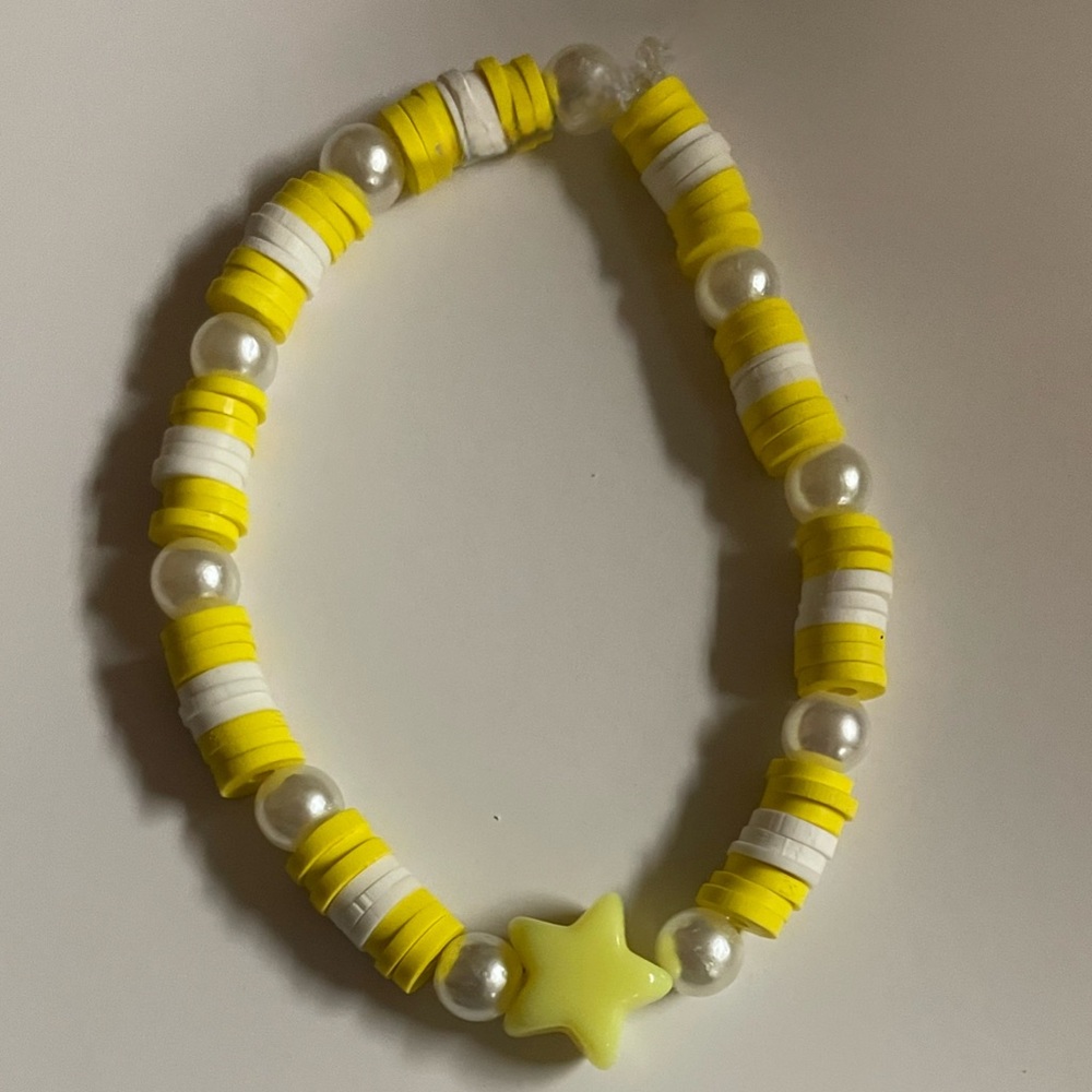 handmade clay bead friendship bracelet- yellow- star - stretchy